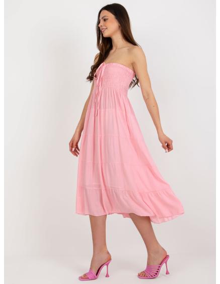 Dámské šaty s volánem a vázáním midi LAMA světle růžové
