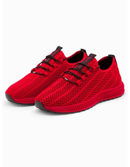 Levně Pánské síťované slip-on tenisky - červené V2 OM-FOKS-0117