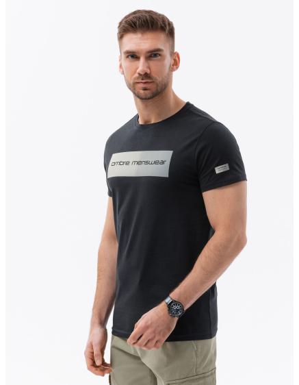 Pánské bavlněné tričko s potiskem černé V1 S1751