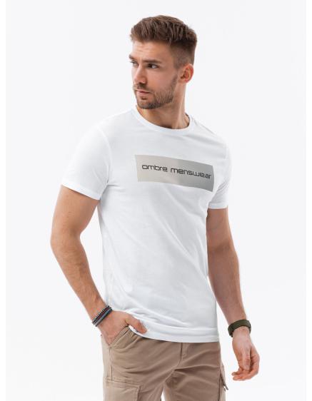 Pánské bavlněné tričko s potiskem bílé V2 S1751