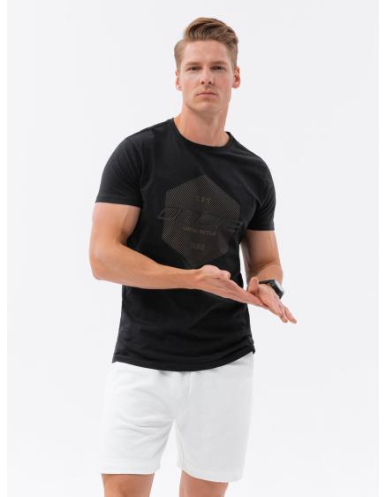 Pánské bavlněné tričko s potiskem černé V2 S1753