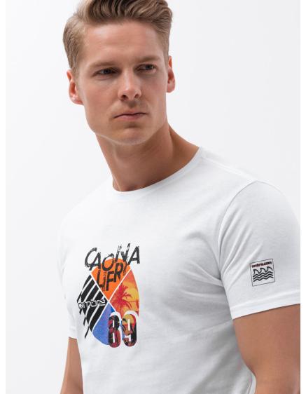 Pánské bavlněné tričko s potiskem bílé V1 S1756
