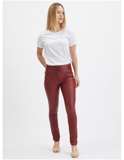 Levně Vínové dámské skinny fit kalhoty