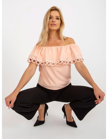 Levně Dámská halenka s krajkou LINA broskvová