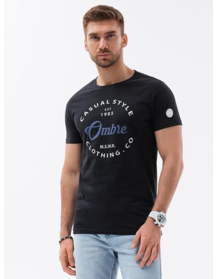 Pánské bavlněné tričko s potiskem černé V1 S1752