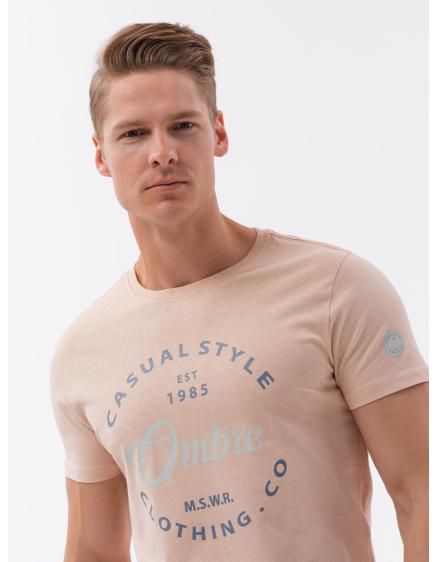 Pánské bavlněné tričko s potiskem světle růžové V3 S1752