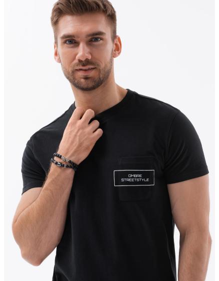 Pánské bavlněné tričko s potiskem kapes černé V1 S1742