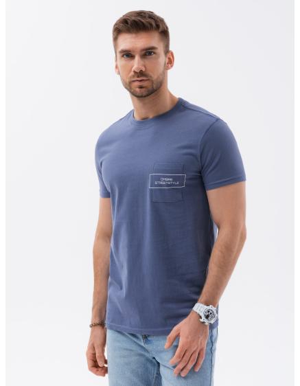 Pánské bavlněné tričko s potiskem kapes modré V9 S1742