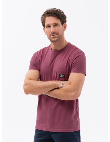 Pánské bavlněné tričko s kapsou tmavě růžové V5 S1743