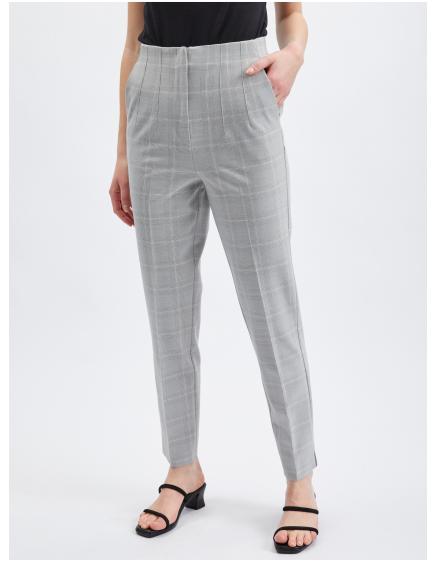 Levně Světle šedé dámské kostkované straight fit kalhoty