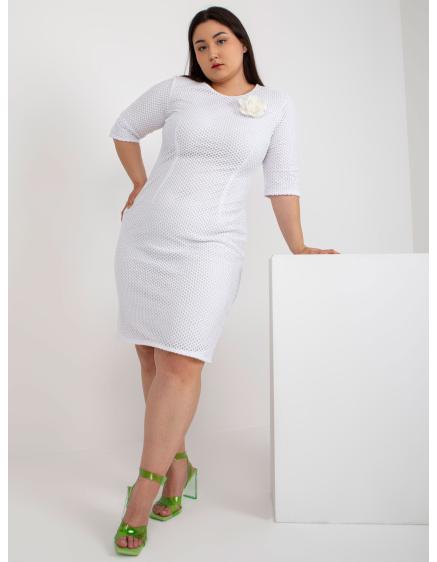 Dámské šaty s 3/4 rukávy elegantní plus size LAVERNA bílé