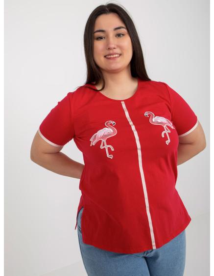 Dámské plus size tričko s nášivkami BELLE červené