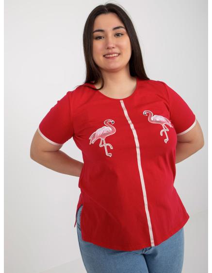 Levně Dámské plus size tričko s nášivkami BELLE červené