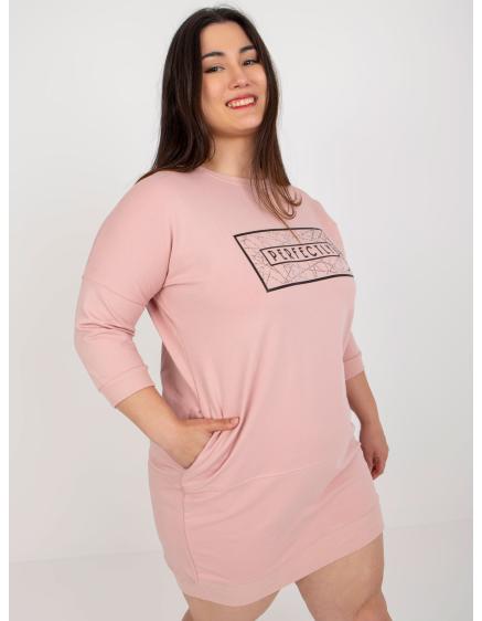 Dámské šaty s aplikací plus size LYN růžové