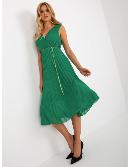 Dámské šaty s páskem midi PLISA tmavě zelené