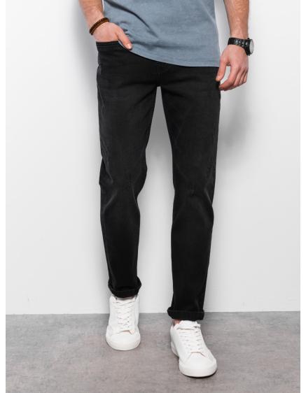 Pánské džínové kalhoty s žebrováním REGULAR FIT černé V2 OM-PADP-0102