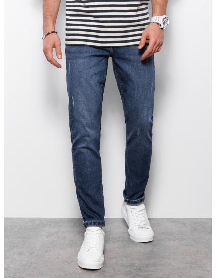 Pánské džínové kalhoty s žebrováním REGULAR FIT tmavě modré V4 OM-PADP-0102