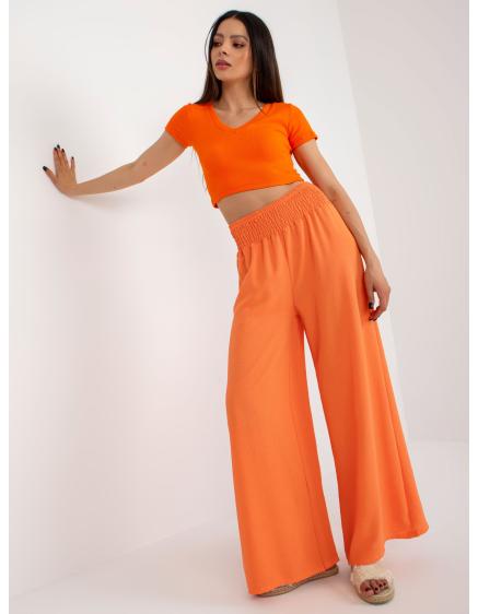 Dámské kalhoty s vysokým pasem a švy JAE světle oranžové