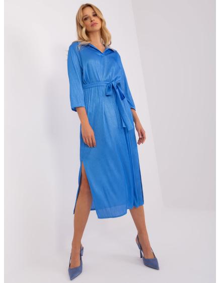 Dámské šaty s rozparky koktejlové midi ELLIE modré