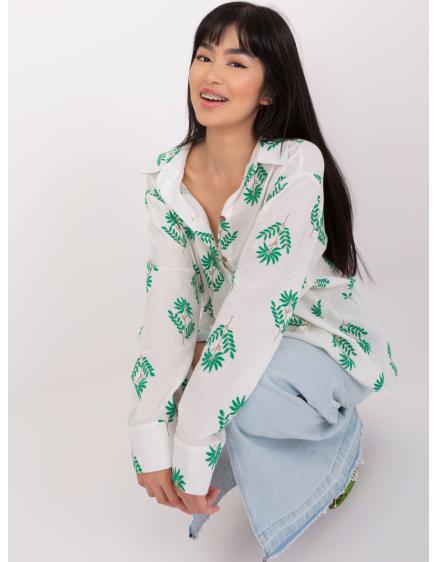 Levně Dámská košile oversize ESTHER ecru-zelená