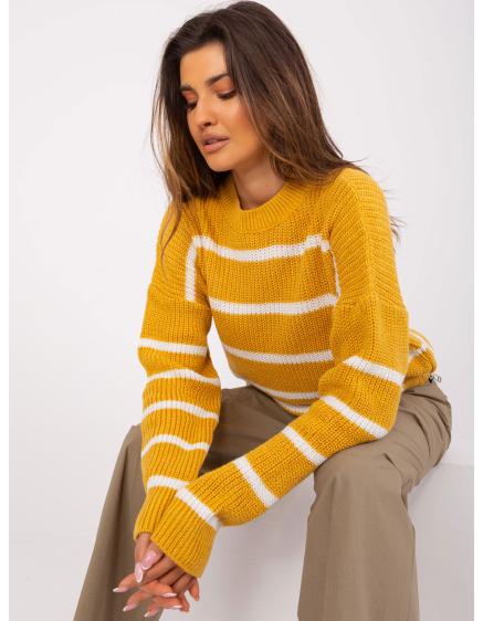 Dámský svetr s výstřihem oversize TIMMA tmavě žlutý