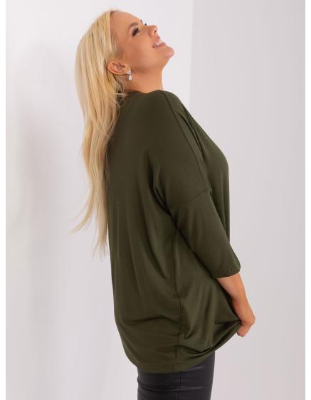 Dámská halenka s výstřihem do V plus size BASA khaki