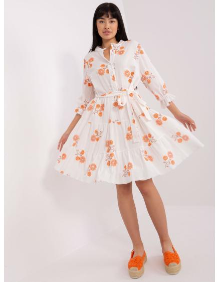 Dámské šaty s volánkovým lemem ERODI bílé a oranžové
