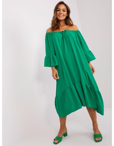 Dámské šaty s volánky midi oversize JUDITA zelené