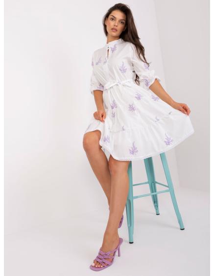 Dámské šaty s volánem ZEBA bílé a fialové