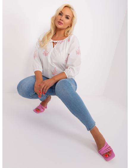 Levně Dámská halenka vzorovaná plus size ROMA bílá a růžová