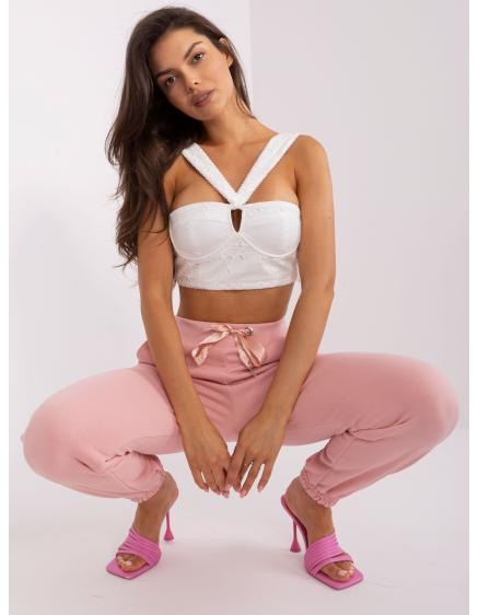 Levně Dámské tepláky joggers s kapsami MOLLIE světle růžové