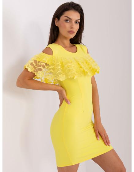 Dámské šaty s volánky mini koktejlové LARISA žluté