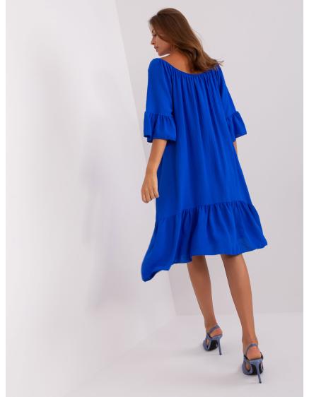 Dámské šaty s volánem a 3/4 rukávy SHEBA kobaltově modré