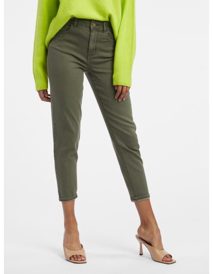 Levně Zelené dámské zkrácené slim fit džíny