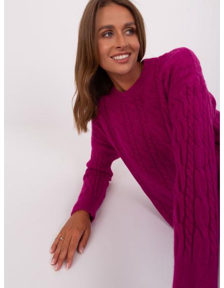 Dámský svetr s kostkami a kulatým výstřihem RONNIE fialový