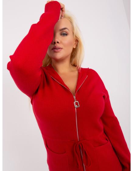 Dámský svetr plus size bez knoflíků OYERE červený