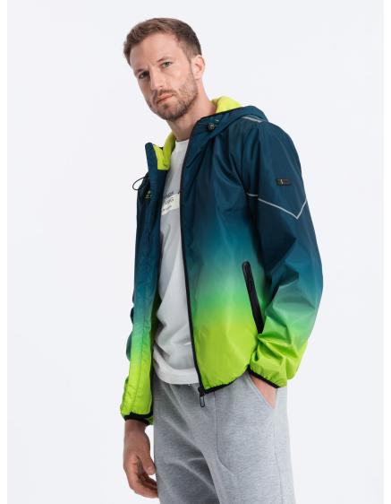 Levně Pánská sportovní bunda V1 OM-JANP-0105 tyrkysová a limetkově zelená