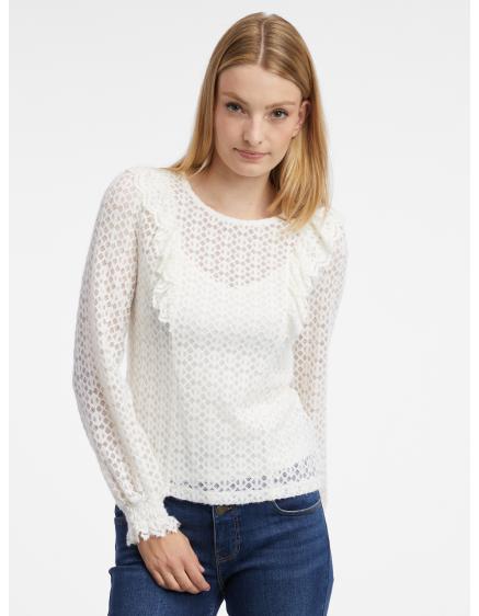 Levně Bílá dámská vzorovaná halenka