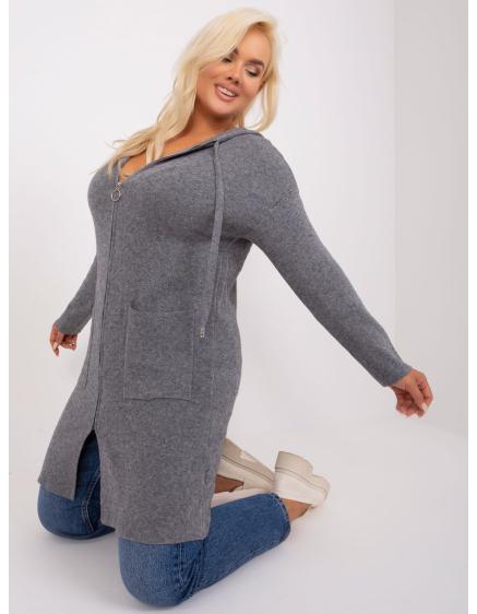 Dámský svetr plus size s kapucí DANROM tmavě šedý