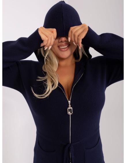 Dámský svetr plus size s kapucí SUL námořnicky modrý