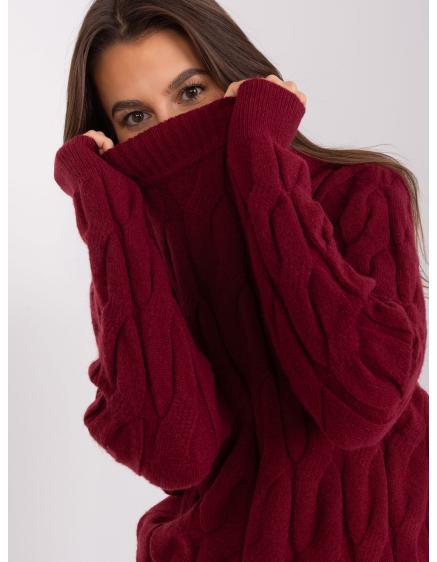 Dámský svetr pletený kostkovaný ATO bordó