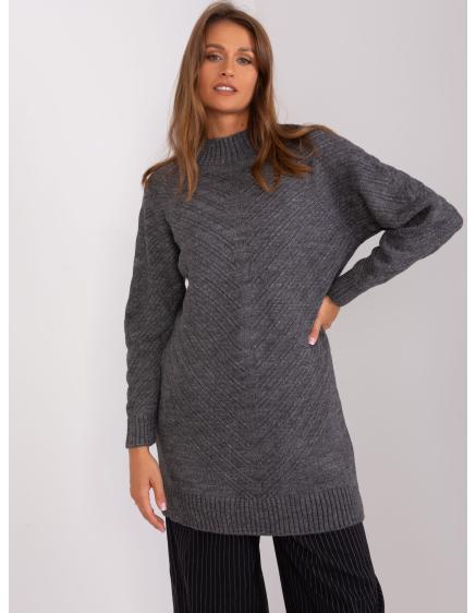 Dámský svetr s rolákem dlouhý oversize EHONU tmavě šedý