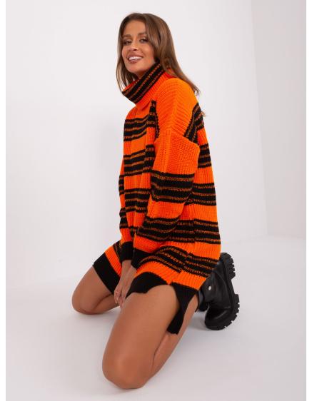 Dámské šaty pruhované pletené ENGY oranžovo-černé