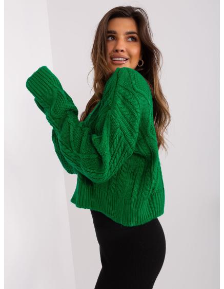 Dámský svetr volného střihu TARA zelený kostkovaný