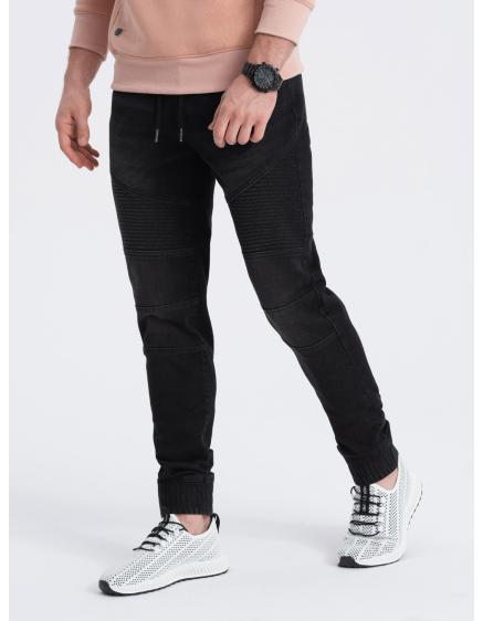 Pánské džínové kalhoty jogger s prošíváním V3 OM-PADJ-0113 černé