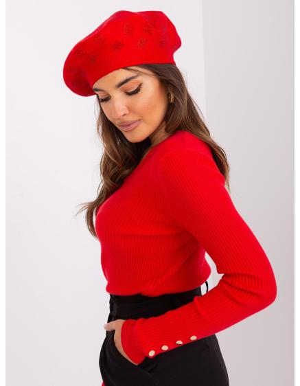 Dámský baret s aplikací PAZ červený
