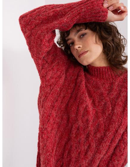 Dámský svetr s kostkami a žebrovanými lemy ANA červený