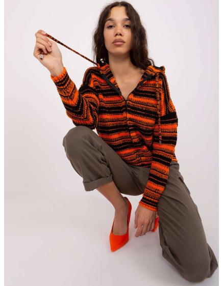Dámský svetr s odepínací kapucí MILENA oranžovo-černý