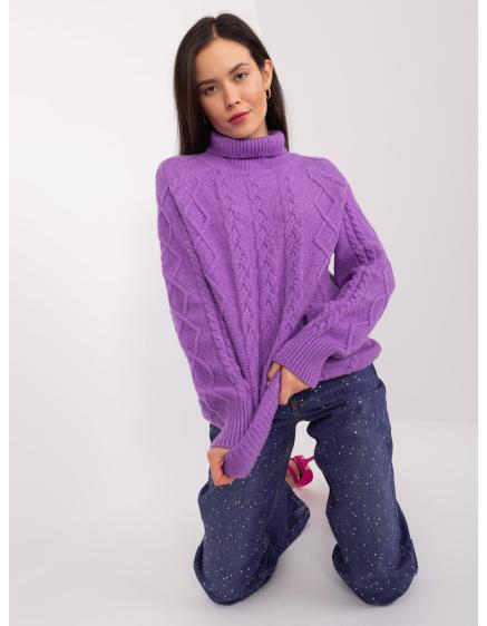 Dámský svetr s náplety a rolákem VEES fialový