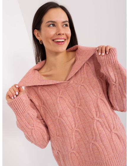 Dámský svetr s límečkem kostkovaný SMA růžový